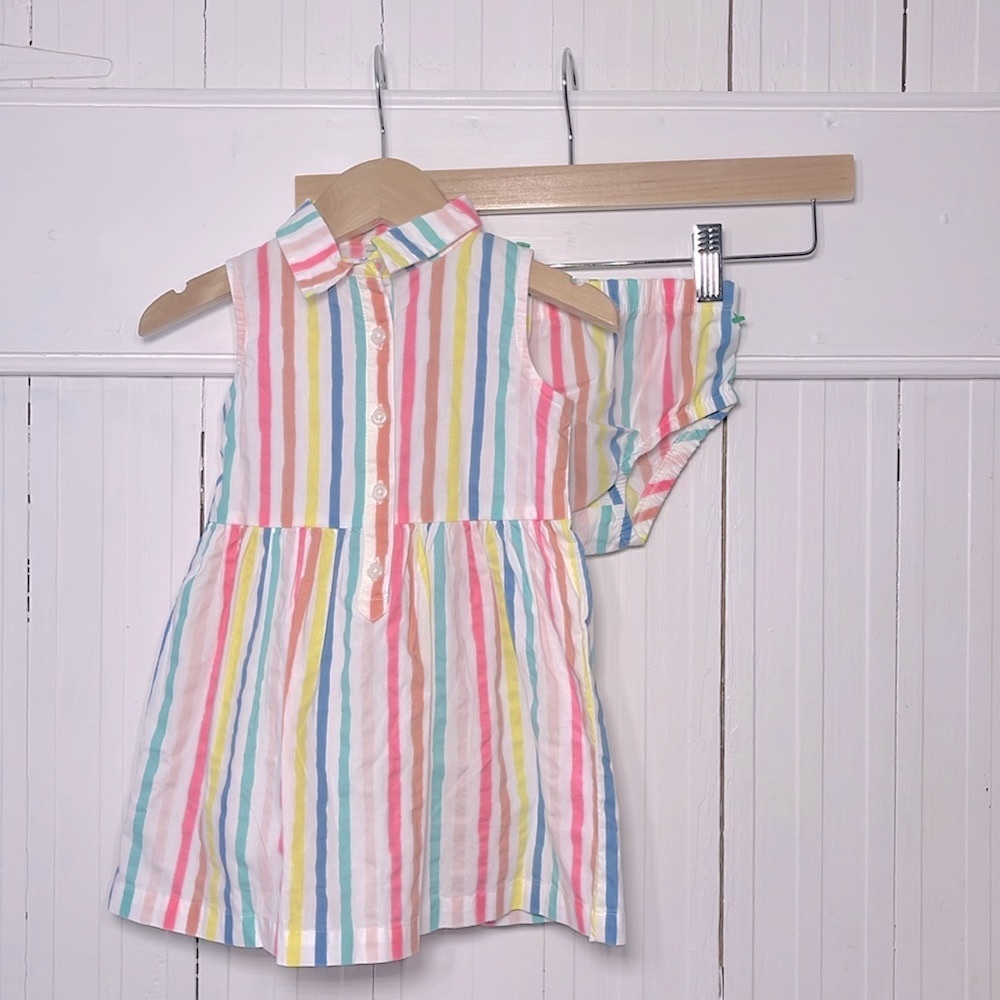 CARTERS EUC 100% Cotton Multicolor Striped  
Sleeves Dress Bloomers Set